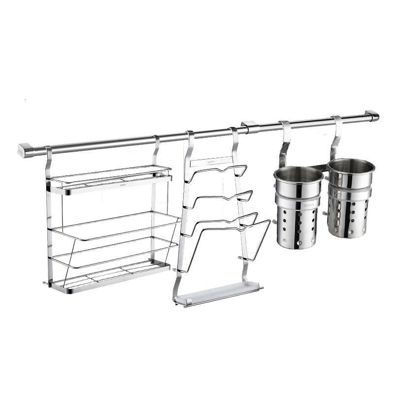 摩恩moen厨卫置物架壁挂厨房五金挂件套装厨具挂架304不锈钢厨房挂杆