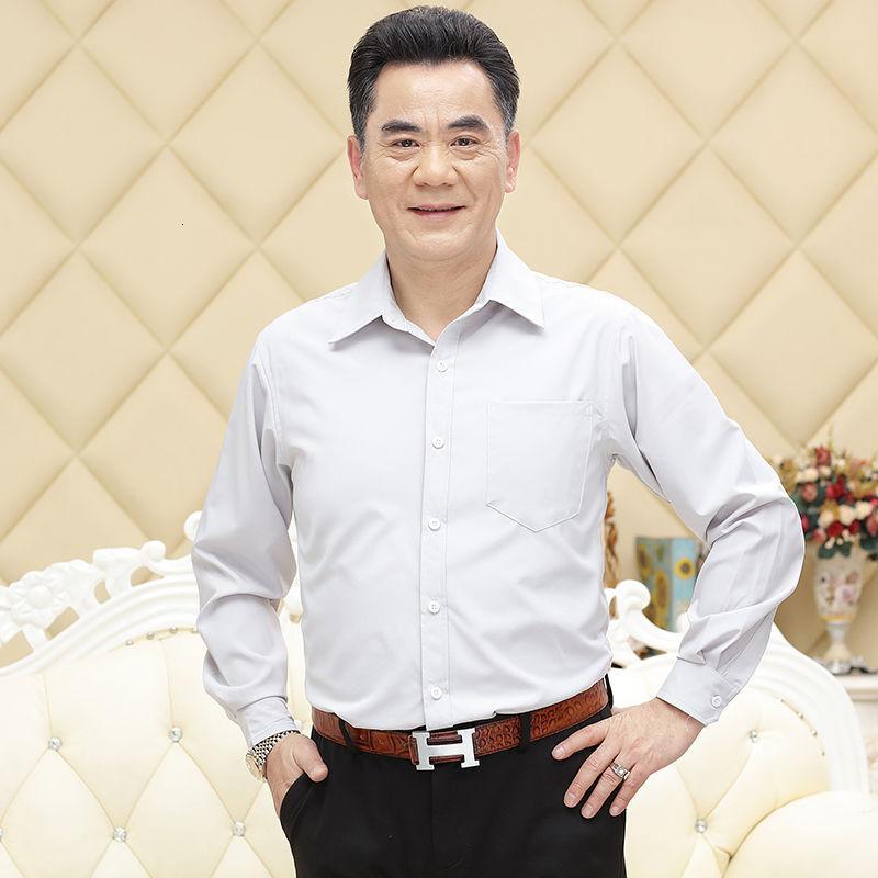 爸爸装夏季衬衫中年人男士长袖衬衣薄款宽松中老年人棉麻爷爷上衣yuan