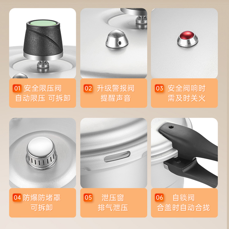 爱仕达(ASD) 锅具高压锅 JXT7522 22CM铝合金六保险 燃气适用 蒸煮两用 带蒸格 压力锅高清大图