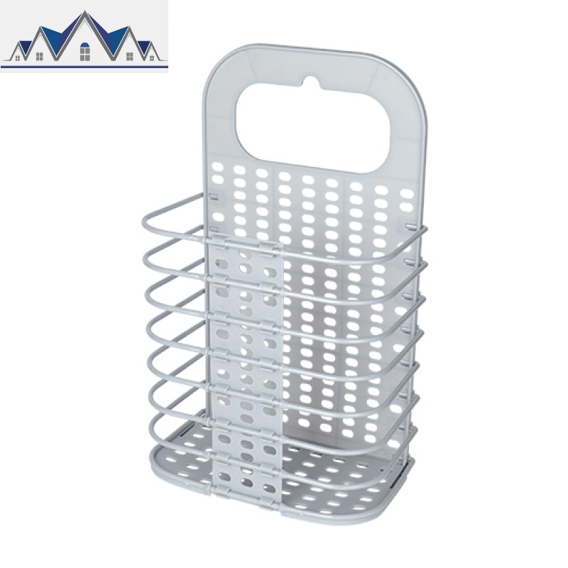 壁挂脏衣篮浴室收纳筐塑料可折叠免打孔家用宿舍置物篮壁挂脏衣篓 三维工匠收纳篮 灰色