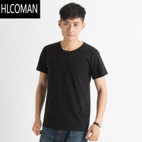 HLCOMANT恤短袖男空白圆领宽松半袖打底衫大码广告衫定制班服印LOG码 L适合120-140斤 黑色