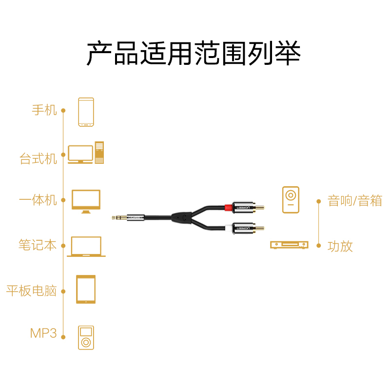 [精选]天际众鼎3.5mm公对2RCA母立体声音频线 3.5对双莲花音频线延长线10米