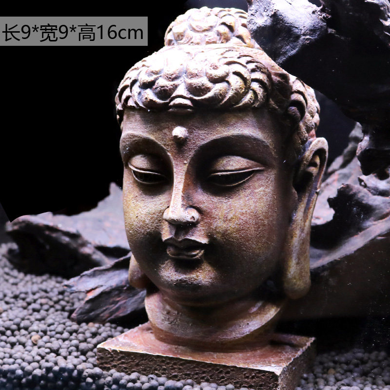 仿真鱼缸造景禅境古佛像佛头摆件水族箱树脂装饰假山石像如来坐佛 佛头 默认尺寸