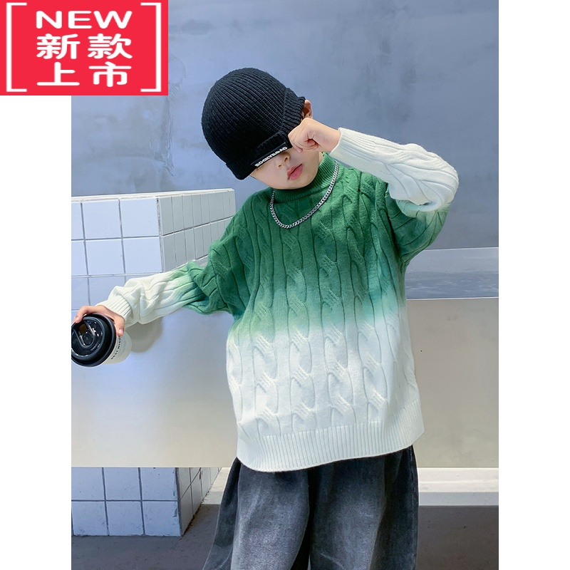 可莉允儿童秋冬装渐变高领毛衣2022新款男童加厚针织衫男孩冬季潮牌线衣
