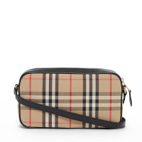 预订 BURBERRY 博柏利 小号 Vintage 格纹拼皮革相机包 单肩包 斜挎包8020725