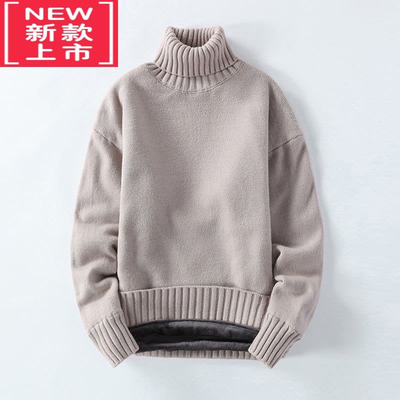 可莉允高领毛衣男秋冬季加绒加厚款保暖大童潮流长领男装内搭打底衫外套图片