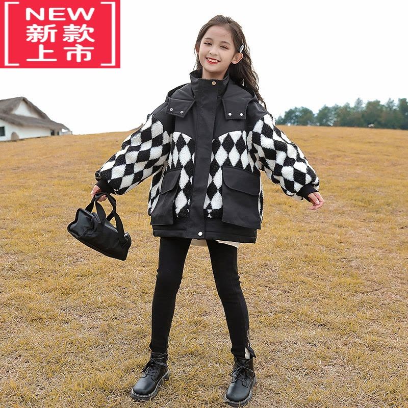 可莉允女童羽绒棉服冬装2022新款中大童派克服棉衣冬款时髦羊羔绒外套潮图片
