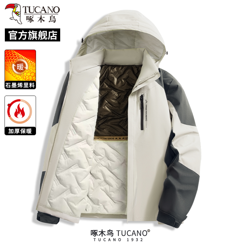 啄木鸟冬季新款加厚冲锋棉衣男士防风夹克青少年潮流外套上衣服C高清大图