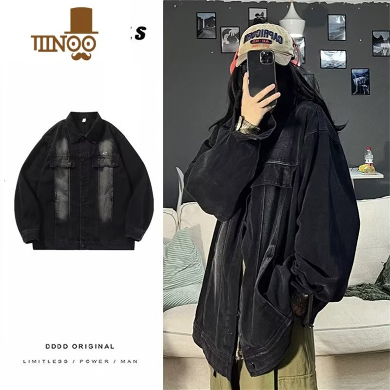 YANXU美式vibe水洗做旧牛仔外套男复古高街潮牌宽松工装休闲夹克高清大图