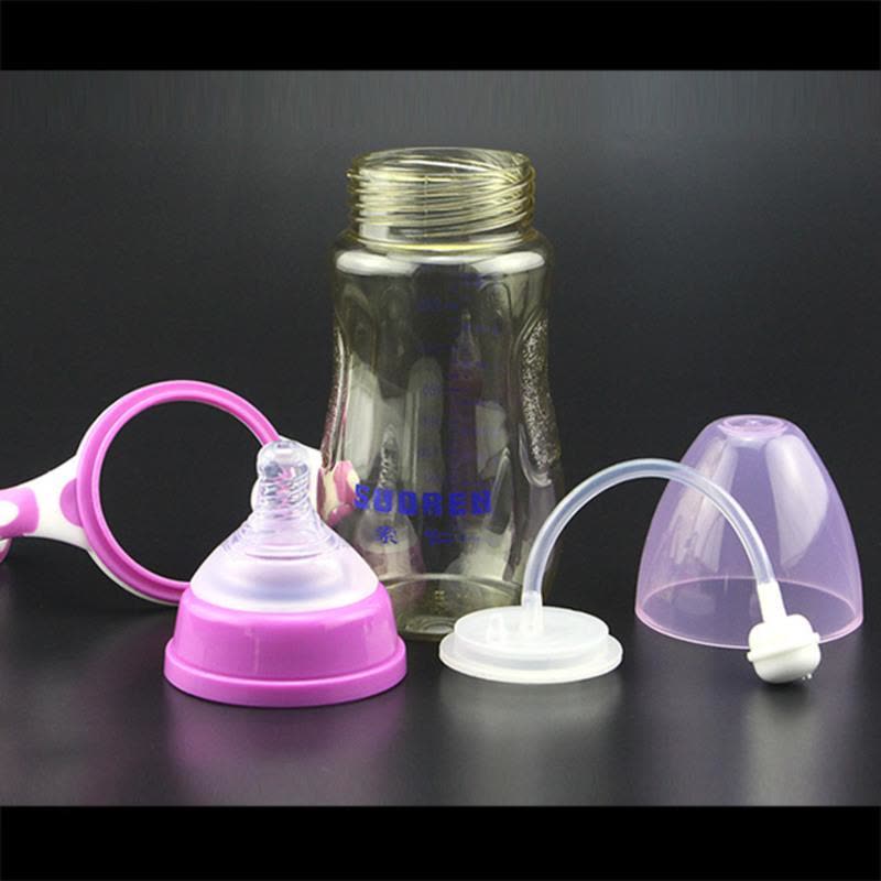 德国原料宽口径PPSU奶瓶硅胶奶嘴宝宝耐摔塑料新生儿防胀气奶瓶 紫色180ml图片