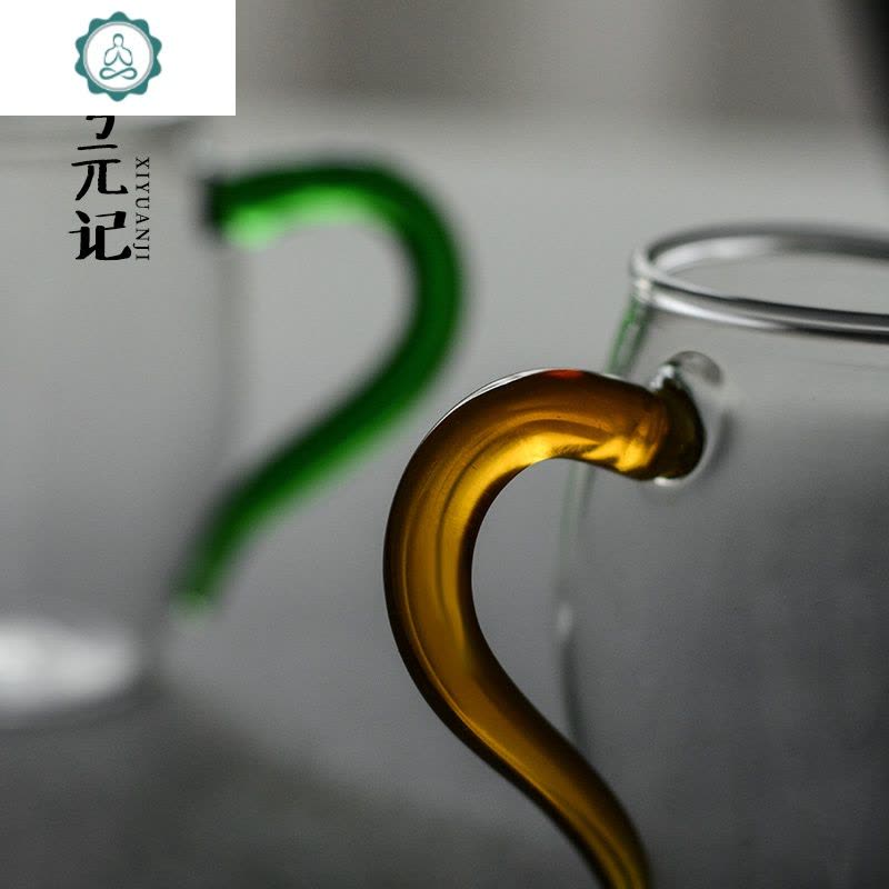 美人玻璃公道杯 加厚耐热功夫茶具配件过滤茶海分茶器公杯 封后 绿色手柄图片