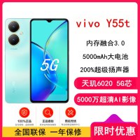 [原封]vivo Y55t 盐湖蓝 8GB+256GB 天玑6020八核 双卡5G 5000毫安大电池 15W闪充 5000万影像手机