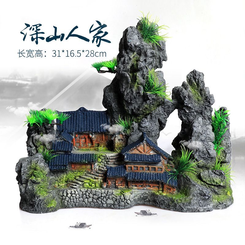 鱼缸仿真假山造景装饰石头布景套餐水族箱大小树脂摆件躲避洞松石