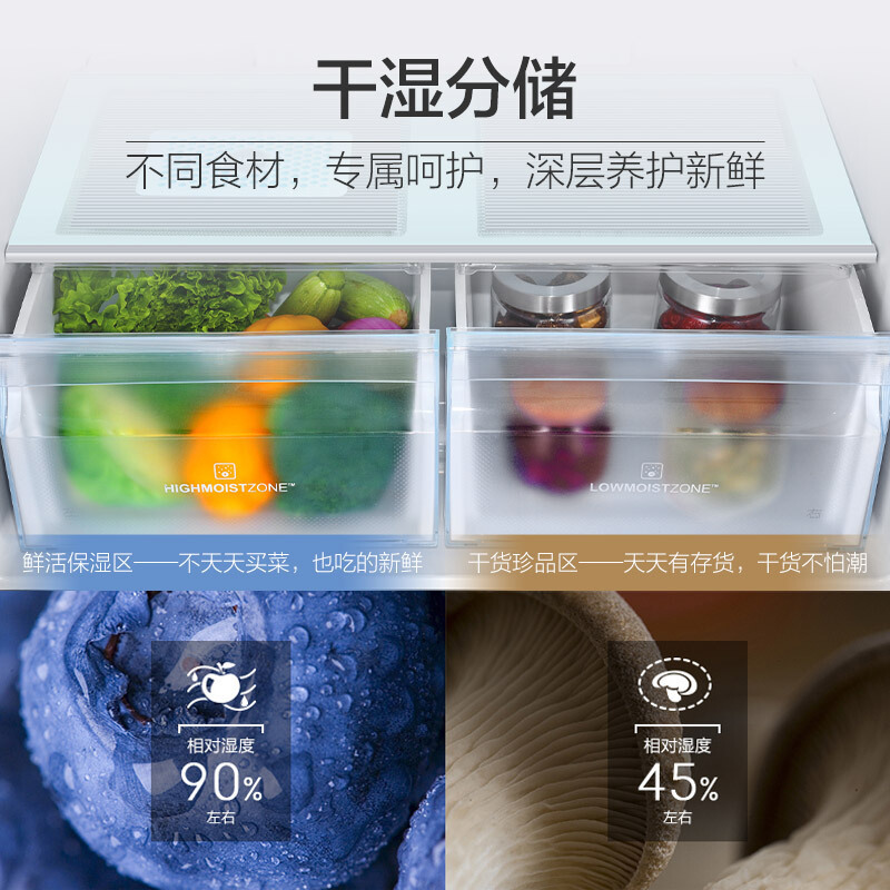 海尔( Haier) 481升 无霜变频T型十字对开冰箱 干湿分储 T·ABT 纤薄机身 BCD-481WDVSU