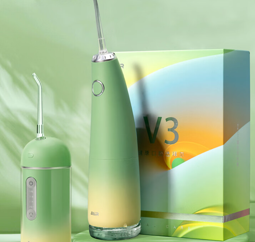 拜尔M9 小米蕉便携冲牙器 伸缩抽拉式大水箱水牙线家用正畸专用口腔清洁洗牙神器 布蕉绿