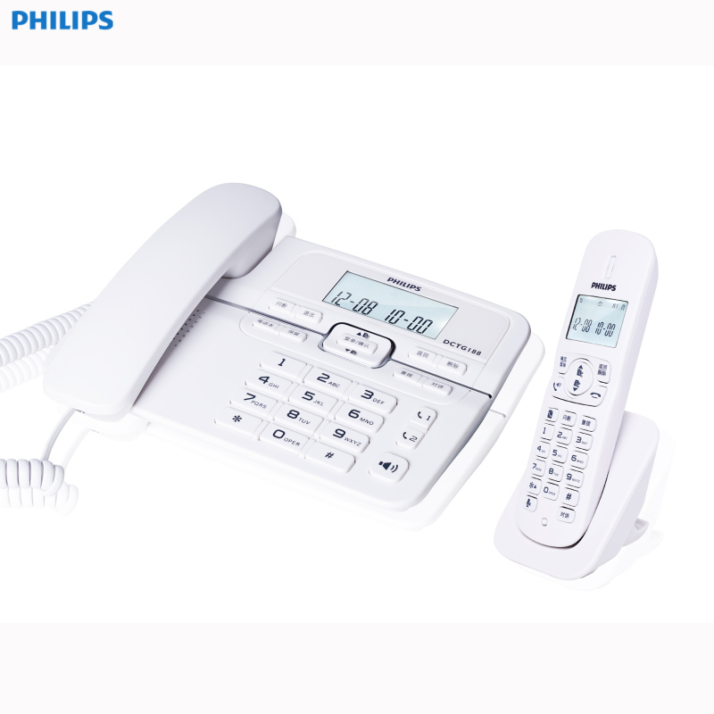 飞利浦(Philips)DCTG188一拖一数字无绳电话机办公家用无线固定座机电话子母机商用免提通话功能(白色)