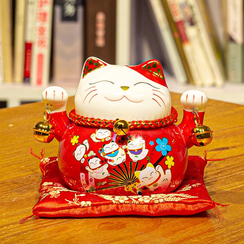 日本猫摆件 开业礼品储蓄罐店铺收银台存钱罐发财猫家居客厅 三维工匠 6寸财源滚滚红色(钱罐)猫高清大图