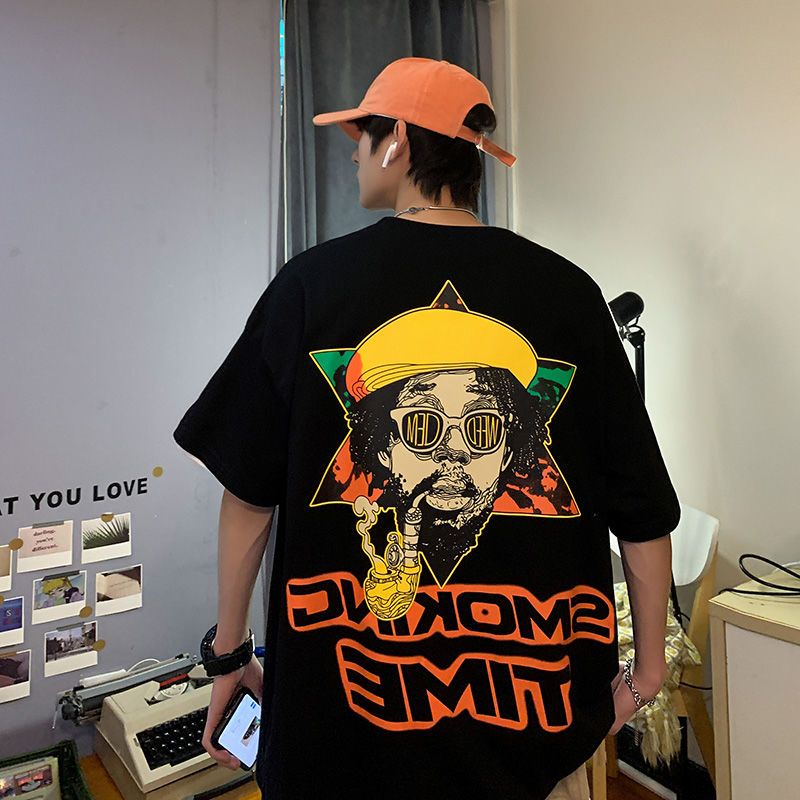 WOOG2005短袖男夏季新款INS港风宽松体恤国潮街头上衣大码胖子T