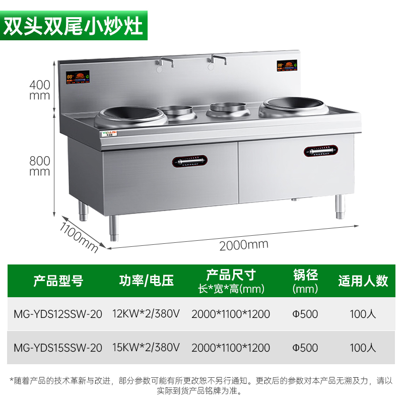 意黛斯(YIDAISI)大锅灶商用 食堂厨房大功率电磁小炒炉电磁灶MG-YDS12SSW-20双头双尾小炒12kW304高清大图