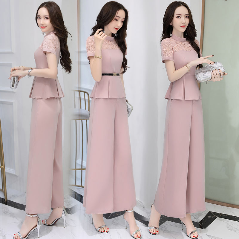 女神范裤子时尚韩版洋气雪纺阔腿裤网红两件套装社会女士夏款新品