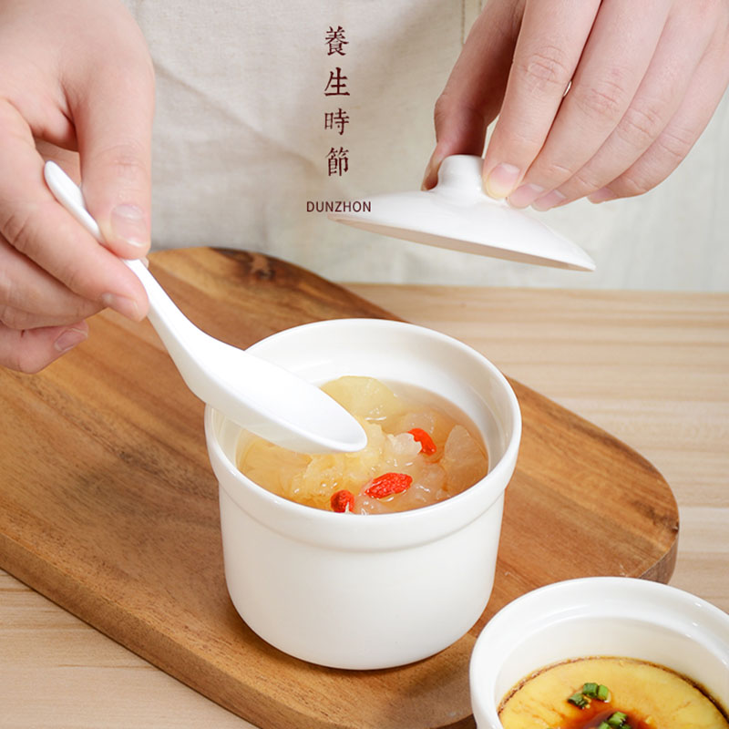 橙亿鸿 陶瓷汤盅 炖罐 小炖盅送勺子 4.5英寸/个高清大图