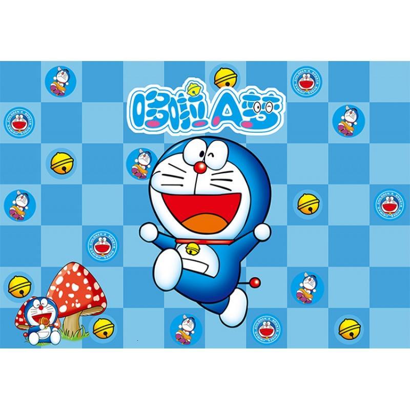大型壁画布哆啦a梦机器猫蓝色卡通儿童房间卧室背景墙壁纸3d墙纸壹德