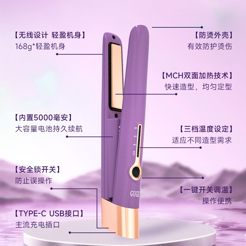 谷格(GUGE)无线迷你直发器GG-28H紫色高清大图
