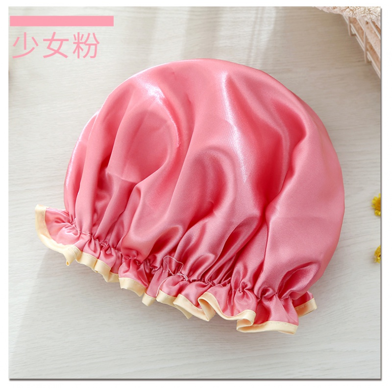 星星高颜值少女心双层女防水浴帽洗澡帽厨房防油烟帽沐浴帽 三维工匠 纯色粉三色纯色高清大图