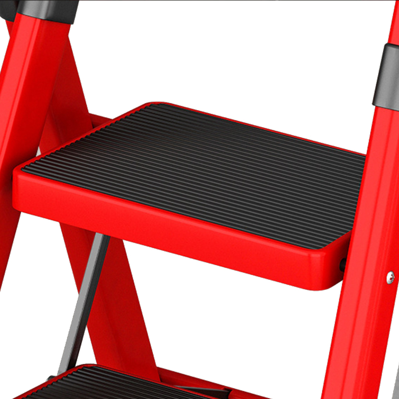 臻远 ZY-T135多功能梯子家用折叠梯室内踏板楼梯 红色三步梯高清大图