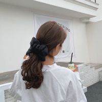 韩国ins真丝欧根纱大肠发圈透明发圈 宽边法式仙女气质束发带头绳 超大黑色/单只