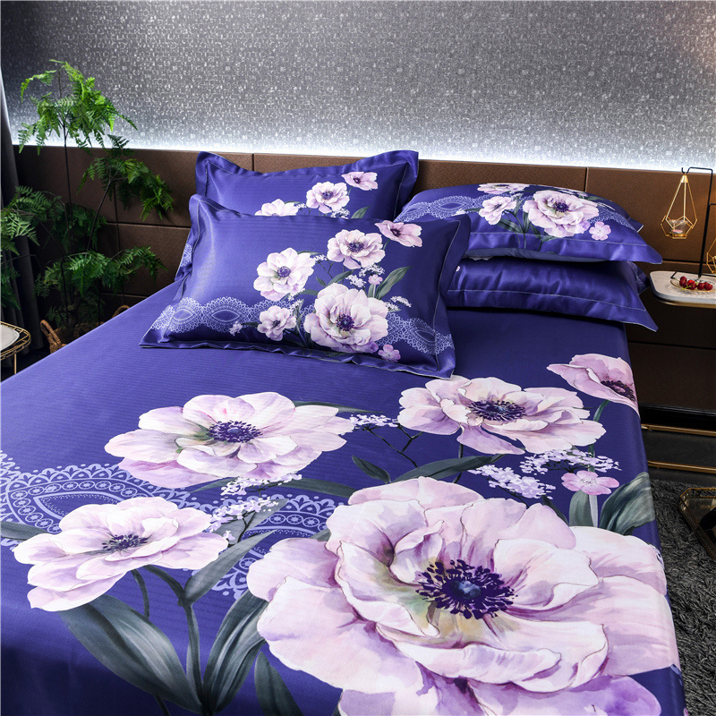 美帮汇冰丝席凉席三件套1.8m床夏季空调软席可折叠可水洗1.5席子2.0米 倾城之恋-蓝 2.0m（6.6英尺）床