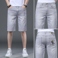 潮牌印花短裤男夏季新款中裤百搭五分裤修身弹力直筒牛仔裤男 32（2尺5）135-145斤 3312灰色
