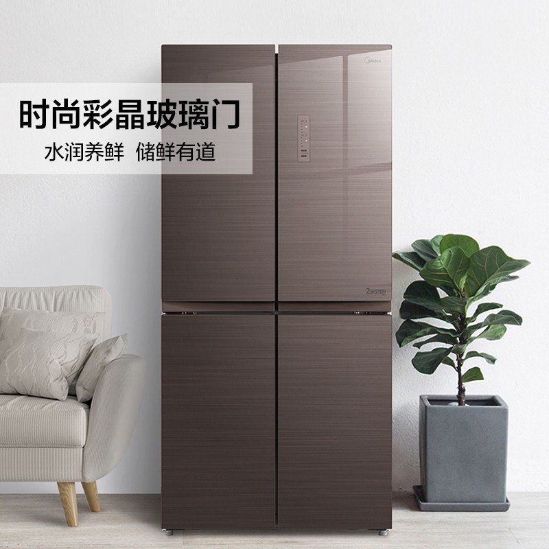 美的(Midea)442升家用十字对开门冰箱玻璃面板铂金净味变频节能风冷无霜BCD-442WGPM(E)