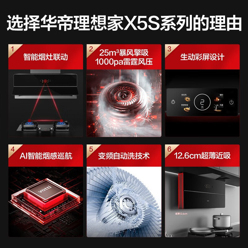 华帝(vatti)25m³大吸力超薄变频X5pro套装烟灶联动i111X5S+i10301L 5.2KW火力爆炒灶