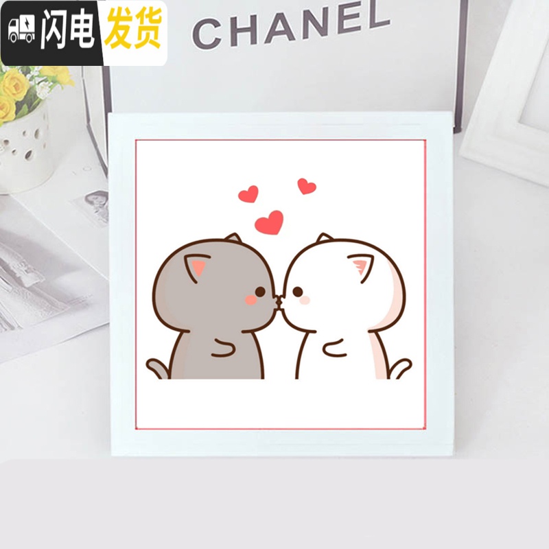 三维工匠十字绣2019新款简单小幅画可爱猫咪卡通情侣一对卧室学生新手线绣 [睡觉觉]+白色框架高清大图