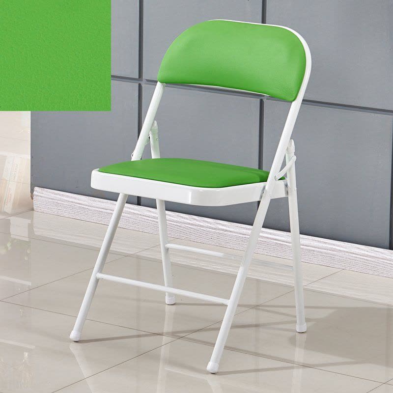 家用折叠椅凳子靠背椅便携椅宿舍电脑椅会议椅办公椅子培训椅餐椅 白腿深绿面 精致款钢板底座双层图片