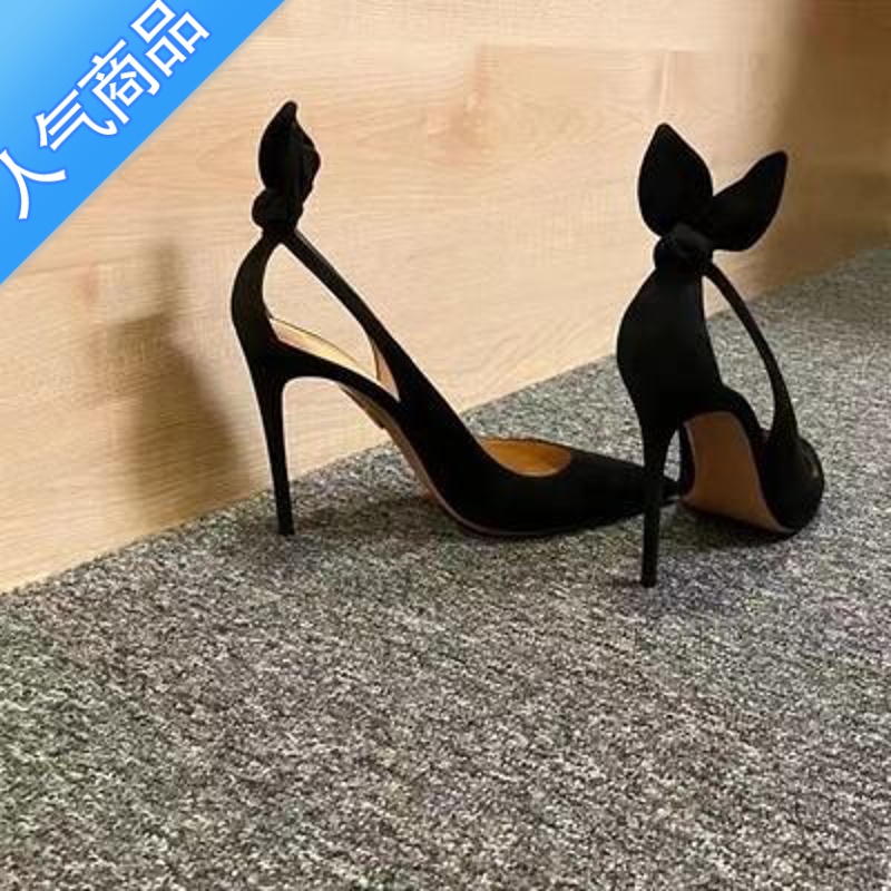 SUNTEK2022欧美新款床上高跟鞋性感浅口兔耳朵尖头细跟职业单鞋包头凉鞋 黑色8厘米 40