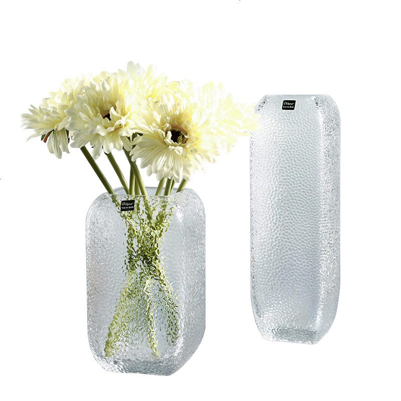 欧式矿石方形纹理透明玻璃花瓶 办公室客厅工艺品摆件 插花花瓶