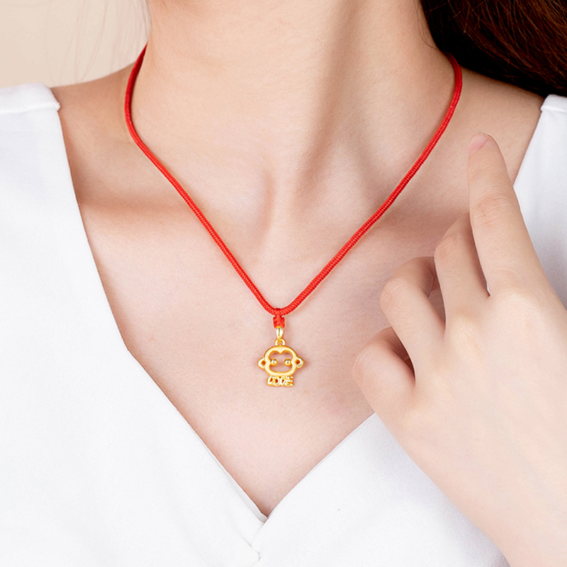 周贝贝珠宝机灵猴足金3d硬金黄金吊坠项链男女同款周岁礼生日礼物zhjd