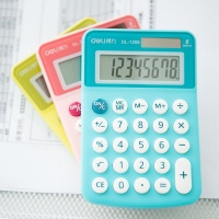 得力可爱小号计算器语音迷你便携糖果色小型计算机随身小学生用个性创意时尚卡通太阳能会计专用女生韩版1209A-LAN