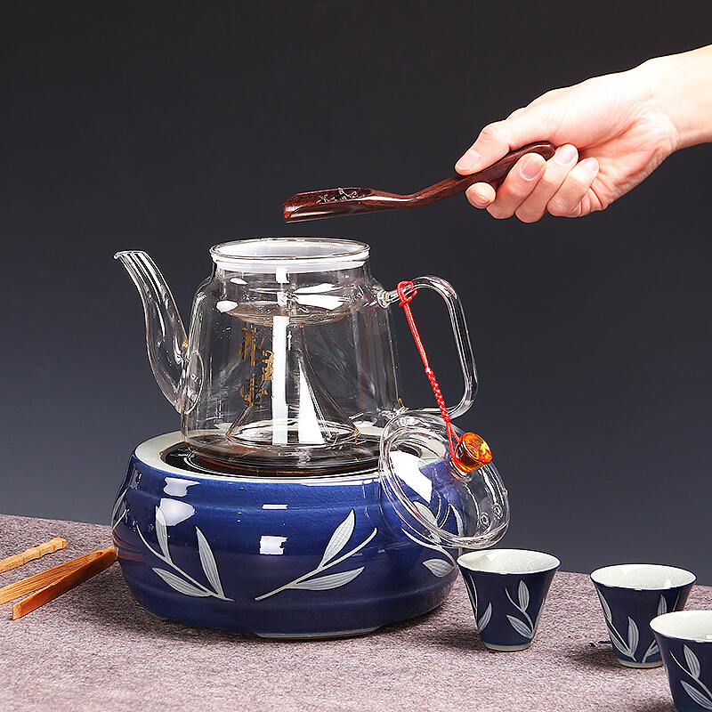 尚帝 手绘陶瓷煮茶器黑茶煮茶壶电热电陶炉煮茶炉煮茶碗分茶器茶杯套装 手绘茶杯玻璃茶壶