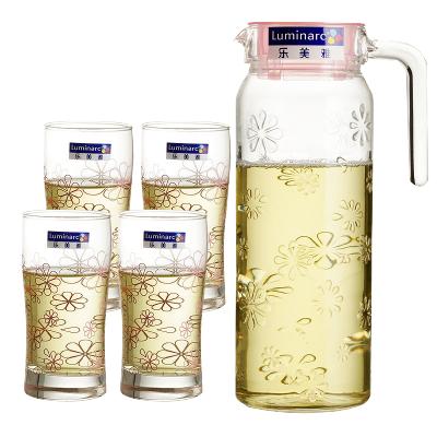 乐美雅(Luminarc)水具套装玻璃杯水杯水壶 浮雕鹿特丹1.1L水具 5件套酒具壶茶壶茶杯不保温