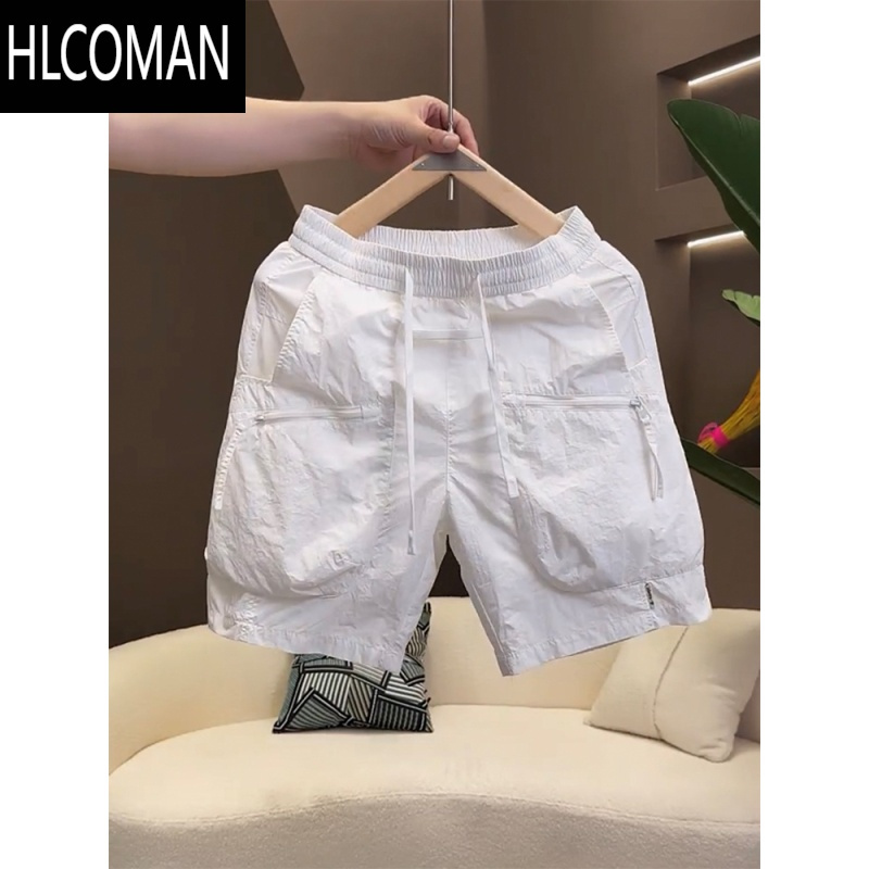 HLCOMAN2025夏季工装纯色五分休闲裤男士速干透气运动短裤拉链口袋沙滩裤