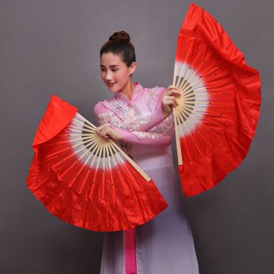 色大扇子舞蹈扇子跳舞扇 大红精品款头青16骨31飘头15厘米 右手一把