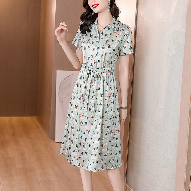 杭州真丝连衣裙女2024年夏季新款中年妈妈大码收腰显瘦桑蚕丝裙专柜大牌100真丝大码可定制批发发票高清大图