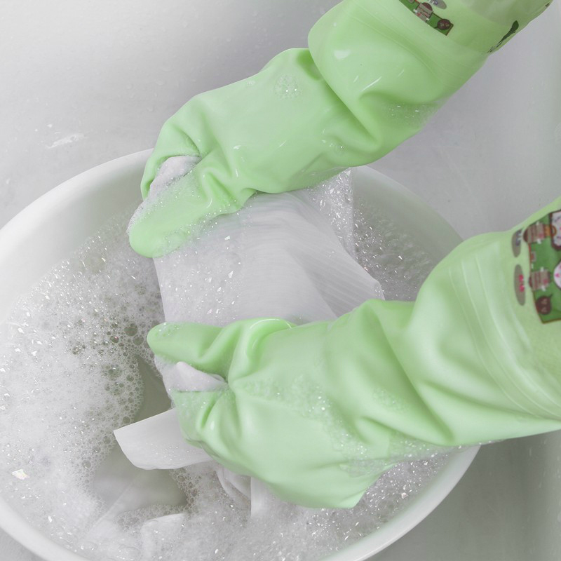 绿色s耐用型厨房洗碗手套女清洁家务丁腈洗衣服橡胶胶皮防水刷碗神器