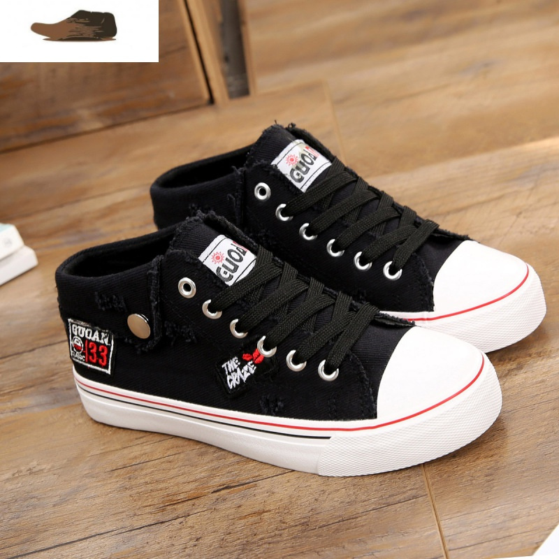 平底舒适小白帆布鞋女低帮拼色系带翻边球鞋学生布鞋休闲鞋子休闲鞋