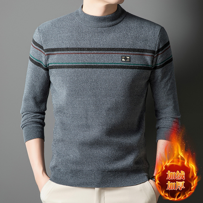 冬装毛衣男士新款半高领保暖针织衫秋冬加绒线衣中老年加厚打底衫_84036 灰色 2XL