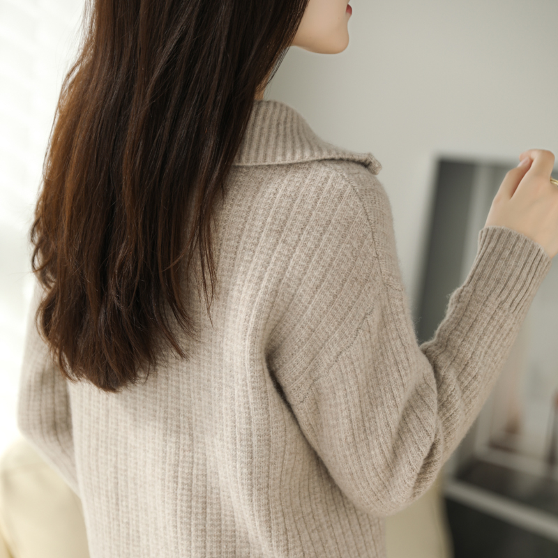 秋冬新款100纯羊毛衫女半高开拉链领毛衣套头宽松新款可翻领春秋宽松加厚外穿羊毛衫内搭翻领针织打底衫半拉链毛衣女上衣高清大图