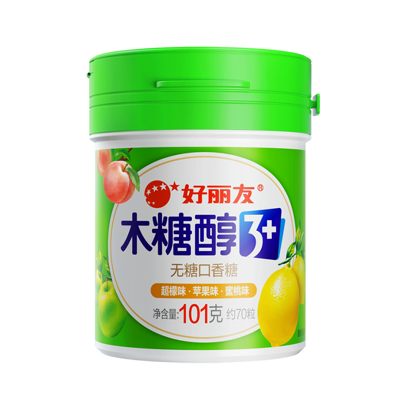好丽友新木糖醇3+超檬/苹果/蜜桃101g*2 新老包装交替发货中